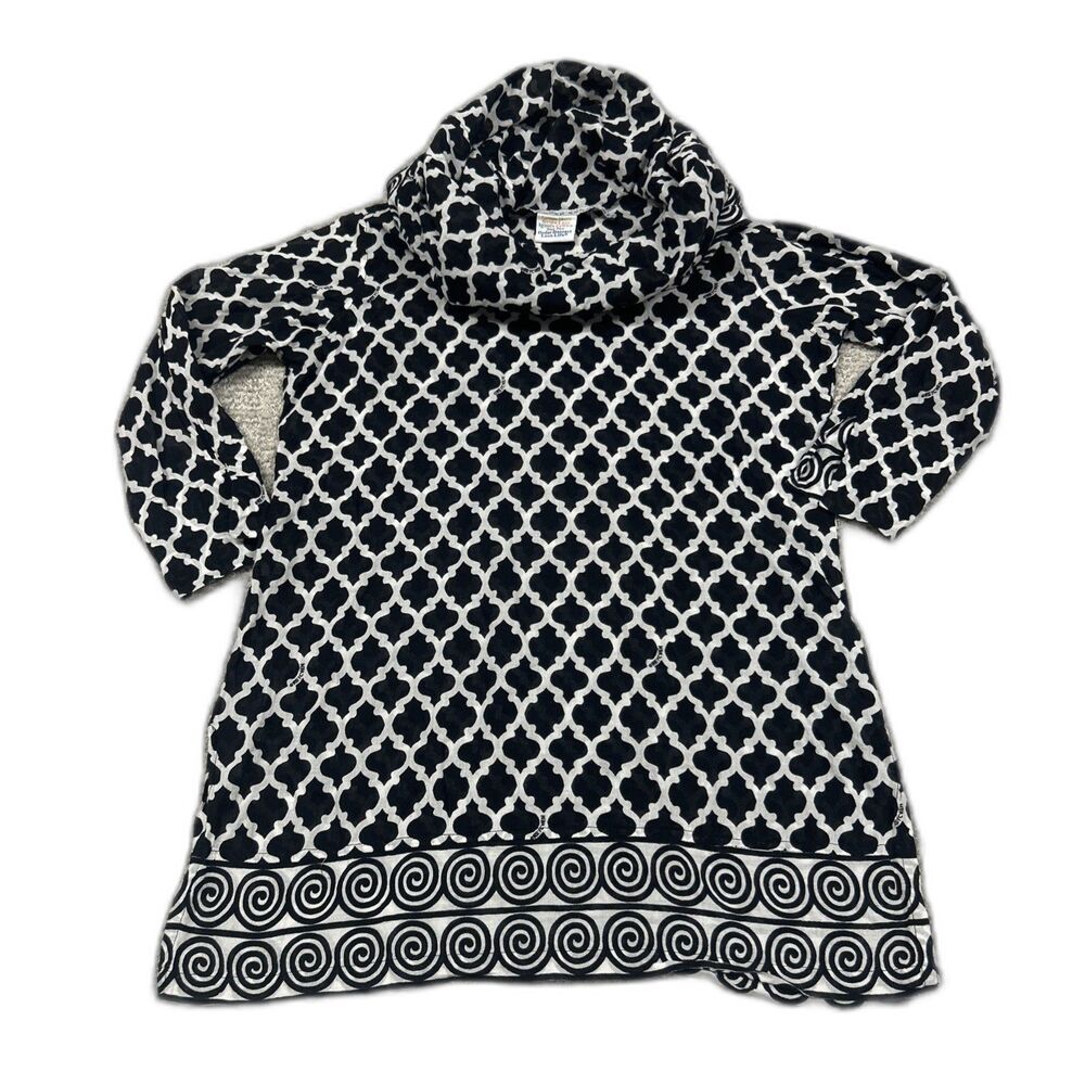 Gretchen Scott Top Womens XS Cowl Funnel Neck Tunic Black White Lightweight